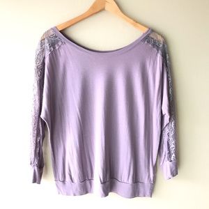 Forever21 Purple Scoop Neck Long Sleeve Lace Top